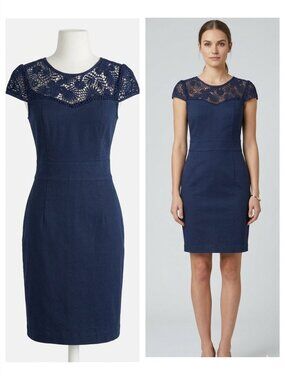 NWT Franca Brazil Navy Blue Lace Cap Sleeve Dress S